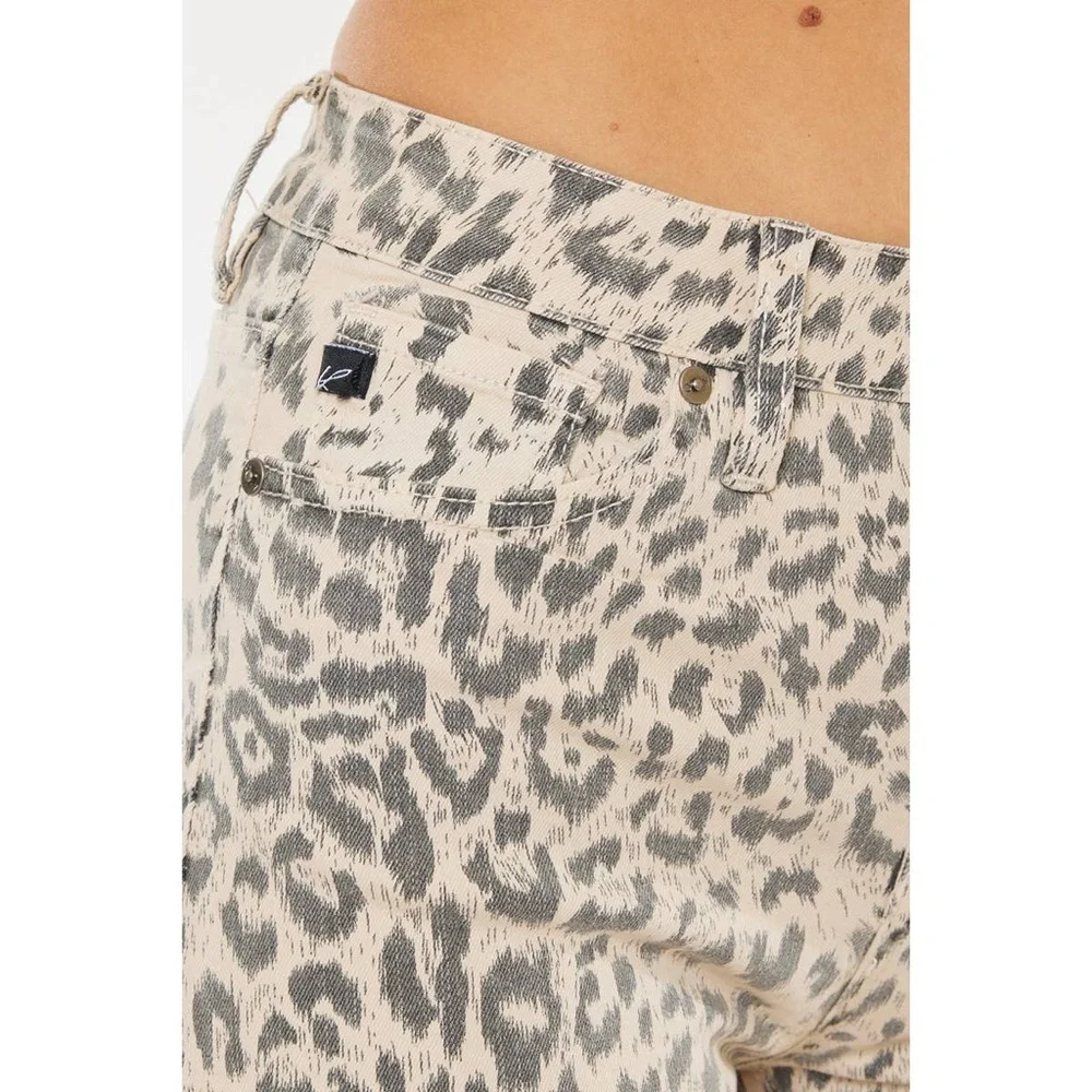 Kan Can Leopard Print High Rise Denim Shorts